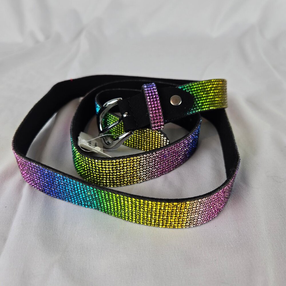 Jennifer & Company Rainbow Crystal Belt Silver Toned Hardware Fun Whimsical